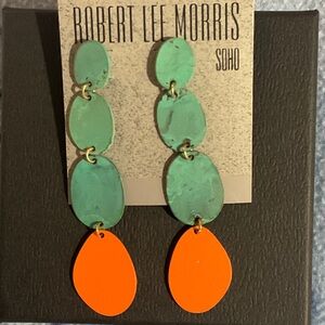 Robert Lee Morris Soho Teal and Orange Dangle Earrings